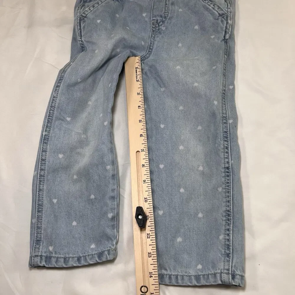 Osh Kosh B’gosh Overalls Toddler Girl Size 4T Blue Denim Heart AOP Heart Pocket